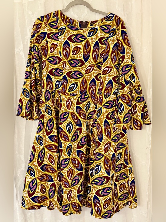 Dresses & Skirts - 3/4 Sleeve Mustard Abstract Print Fit & Flare Dress | Women’s Medium/Large |